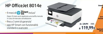 Unieuro HP OfficeJet 8014e Getto Termico D'inchiostro A4 4800 X 1200 DPI 18 Ppm Wi-Fi offerta