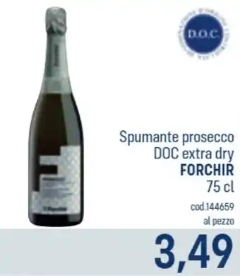 Spumante prosecco DOC extra dry FORCHIR 75 cl
