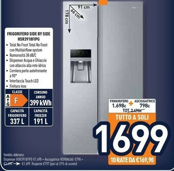 Unieuro Haier Frigorifero Side By Side HSR3918FIPG offerta
