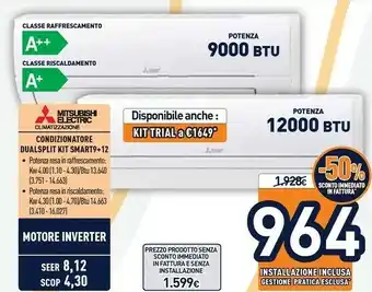 Unieuro Mitsubishi Electric Condizionatore Dualsplit Kit Smart9+ 12 offerta