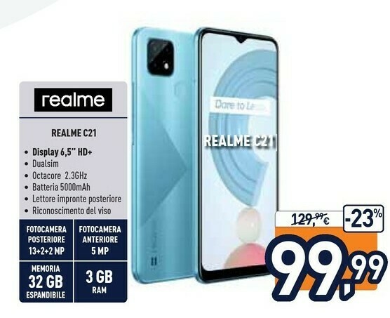Realme C21 offerta di Unieuro