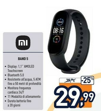 Unieuro Xiaomi Mi Band 5 AMOLED 2,79 Cm (1.1") Braccialetto Per Rilevamento Di Attività Nero offerta