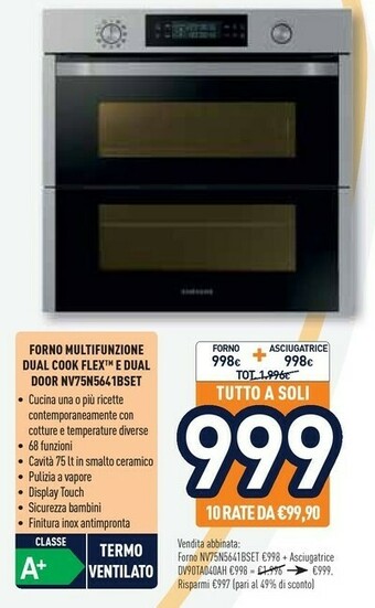 Samsung NV75N5641BS Forno Elettrico 75 L Acciaio Inossidabile A+