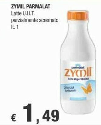 Crai Parmalat Zymil Latte Parzialmente Scremato Alta Digeribilità Senza Lattosio UHT 1000 G(ml) offerta
