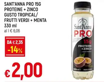Galassia SANT'ANNA PRO 15G PROTEINE + ZINCO GUSTO TROPICAL/ FRUTTI VERDI + MENTA 330 ml offerta