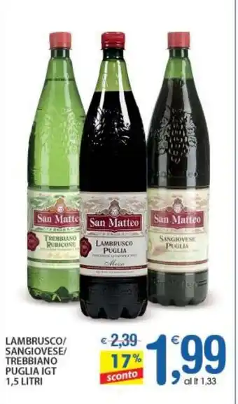 LAMBRUSCO/ SANGIOVESE/ TREBBIANO PUGLIA IGT 1,5 LITRI