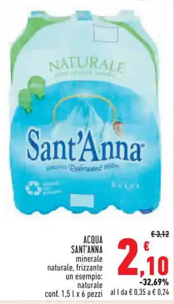 Conad City ACQUA SANT'ANNA minerale naturale, frizzante un esempio: naturale conf. 1,5 l x 6 pezzi offerta