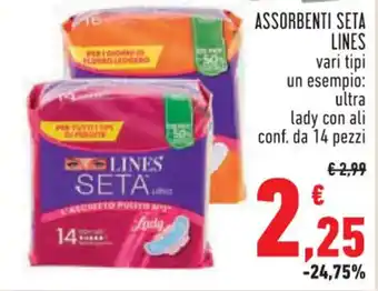 Conad City ASSORBENTI SETA LINES vari tipi un esempio: ultra lady con ali conf. da 14 pezzi offerta