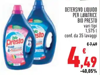 Conad City DETERSIVO LIQUIDO PER LAVATRICE BIO PRESTO vari tipi 1,575 L conf. da 35 lavaggi offerta