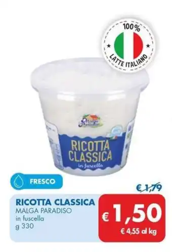 MD Discount RICOTTA CLASSICA MALGA PARADISO in fuscella g 330 offerta