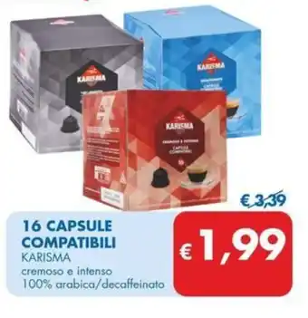 MD Discount 16 CAPSULE COMPATIBILI KARISMA cremoso e intenso 100% arabica/decaffeinato offerta