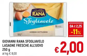 A&O GIOVANNI RANA SFOGLIAVELO LASAGNE FRESCHE ALL'UOVO 250 g offerta