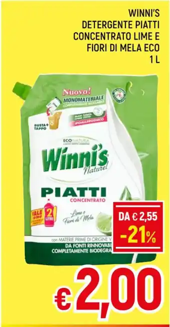 A&O WINNI'S DETERGENTE PIATTI CONCENTRATO LIME E FIORI DI MELA ECO 1 L offerta