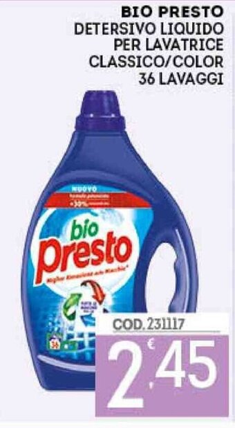 Eurocash Bio Presto Detersivo Liquido per lavatrice classico/color 36 lavaggi offerta