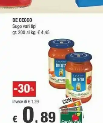 Crai De Cecco Sugo All'Arrabbiata 200 G(ml) offerta