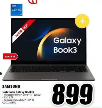 MediaWorld SAMSUNG Notebook Galaxy Book 3 offerta