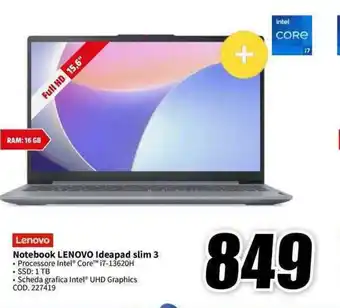 MediaWorld Notebook LENOVO Ideapad slim 3 offerta