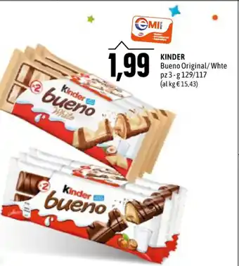Emi Supermercati KINDER Bueno Original/Whte pz 3 - g 129/117 offerta