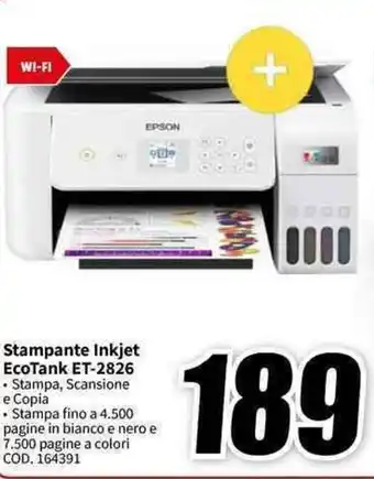 MediaWorld EPSON Stampante Inkjet EcoTank ET-2826 offerta