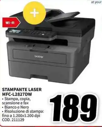 MediaWorld brother STAMPANTE LASER MFC-L2827DW offerta