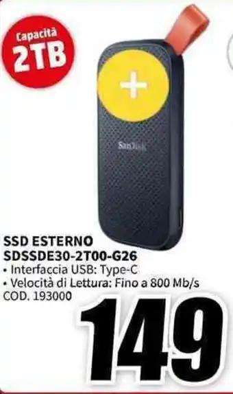 MediaWorld SanDisk SSD ESTERNO SDSSDE30-2T00-G26 offerta