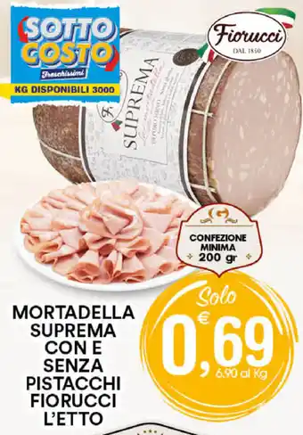 Gecop Mortadella Suprema con e Senza Pistacchi Fiorucci L'etto 200g offerta