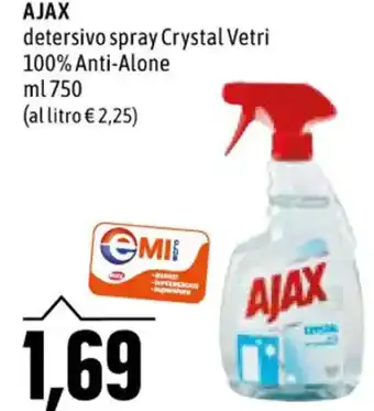 Emi Supermercati AJAX detersivo spray Crystal Vetri 100% Anti-Alone ml 750 offerta