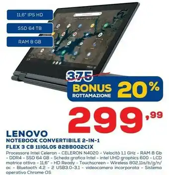 Euronics Lenovo IdeaPad 1 14IGL05 Computer Portatile 35,6 Cm (14") 1366 X 768 Pixel Intel® Celeron® N 4 GB DDR4-SDRAM 64 GB EMMC Wi-Fi offerta