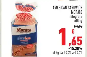 Conad AMERICAN SANDWICH MORATO integrale 600 g offerta