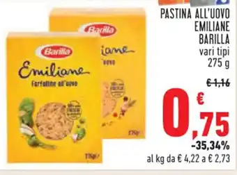 Conad PASTINA ALL'UOVO EMILIANE BARILLA vari tipi 275 g offerta