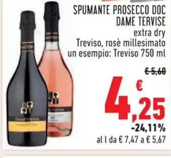 Conad SPUMANTE PROSECCO DOC DAME TERVISE extra dry Treviso, rosè millesimato un esempio: Treviso 750 ml offerta