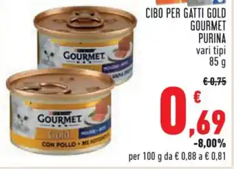 Conad CIBO PER GATTI GOLD GOURMET PURINA vari tipi 85 g offerta