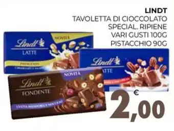 Eté LINDT TAVOLETTA DI CIOCCOLATO SPECIAL. RIPIENE VARI GUSTI 100G PISTACCHIO 90G offerta