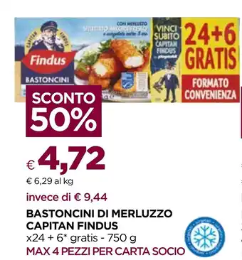 Unicoop BASTONCINI DI MERLUZZO CAPITAN FINDUS x24 + 6* gratis - 750 g offerta
