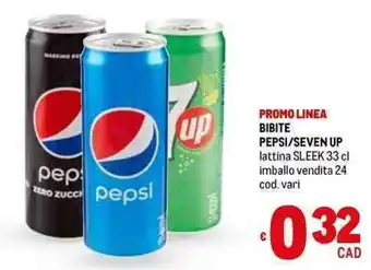 Metro PEPSI/SEVEN UP lattina SLEEK 33 cl imballo vendita 24 cod.vari offerta