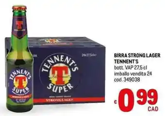 Metro BIRRA STRONG LAGER TENNENT'S bott. VAP 27,5 cl imballo vendita 24 cod. 349038 offerta