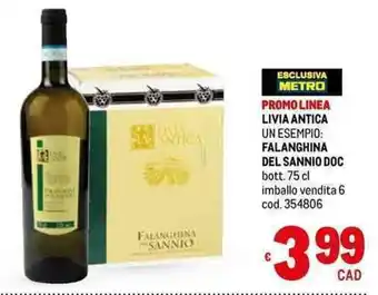 PROMO LINEA LIVIA ANTICA UN ESEMPIO: FALANGHINA DEL SANNIO DOC bott. 75 cl imballo vendita 6 cod. 354806