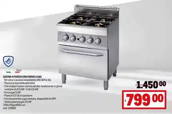 Metro CUCINA 4 FUOCHI CON FORNO A GAS offerta