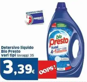 Sigma Detersivo liquido Bio Presto vari tipi lavaggi 35 offerta
