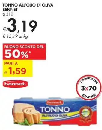 Bennet TONNO ALL'OLIO DI OLIVA BENNET g 210 offerta