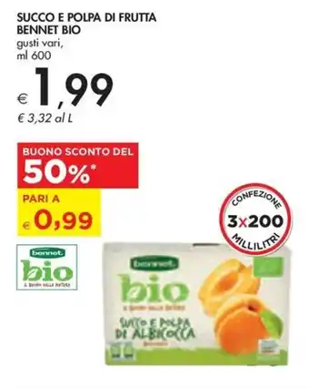 Bennet SUCCO E POLPA DI FRUTTA BENNET BIO gusti vari, ml 600 offerta