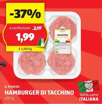 ALDI IL PODERE HAMBURGER DI TACCHINO 400 g offerta
