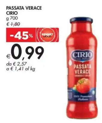 Bennet PASSATA VERACE CIRIO g 700 offerta