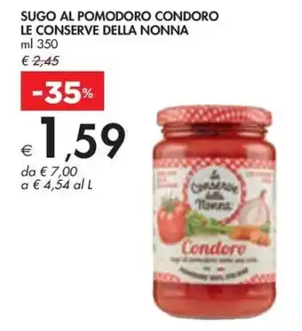 Bennet SUGO AL POMODORO CONDORO LE CONSERVE DELLA NONNA ml 350 offerta