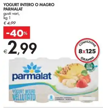 Bennet YOGURT INTERO O MAGRO PARMALAT gusti vari, kg 1 offerta