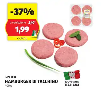 ALDI IL PODERE HAMBURGER DI TACCHINO 400 g offerta
