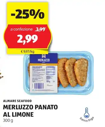 ALDI ALMARE SEAFOOD MERLUZZO PANATO AL LIMONE 300 g offerta