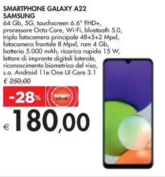 Bennet SMARTPHONE GALAXY A22 SAMSUNG offerta