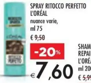 Bennet SPRAY RITOCCO PERFETTO L'ORÉAL nuance varie, ml 75 offerta