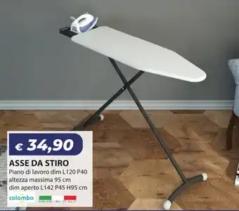 ASSE DA STIRO Piano di lavoro dim L120 P40 altezza massima 95 cm dim aperto L142 P45 H95 cm